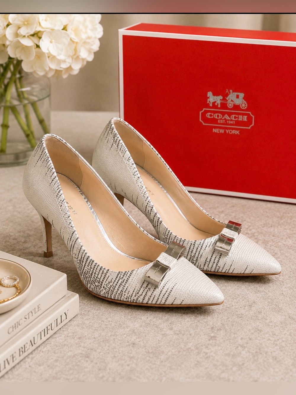 COACH Hallie Soft Print Lizard Heels